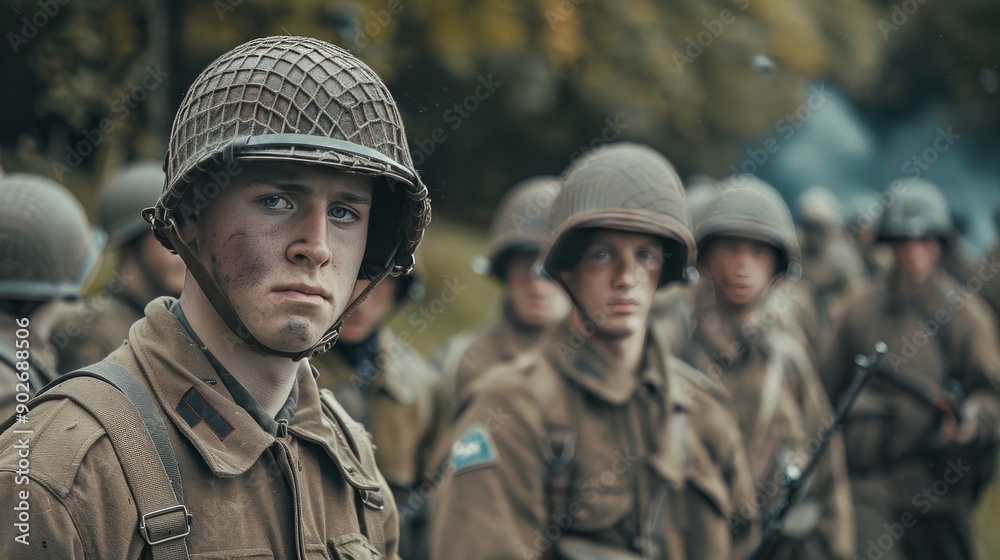 A historical reenactment with soldiers in World War II uniforms A historical reenactment with soldiers in World War II uniforms