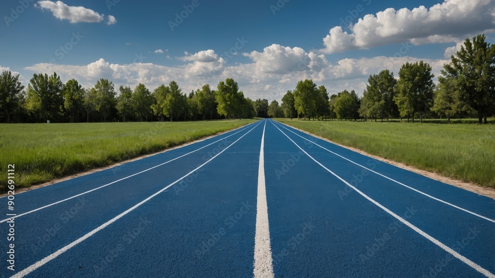 Fototapeta premium Outdoor Blue Running Track in Park Setting 