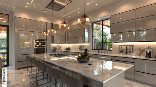 A modern kitchen with high-gloss cabinets