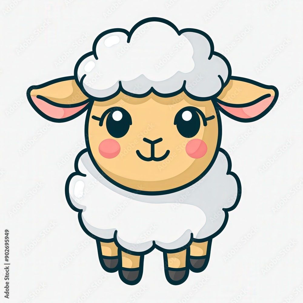 A cute and playful cartoon sheep with a fluffy cloud-like fleece, perfect for children's themes and farm illustrations. A cute and playful cartoon sheep with a fluffy cloud-like fleece, perfect for children's themes and farm illustrations.