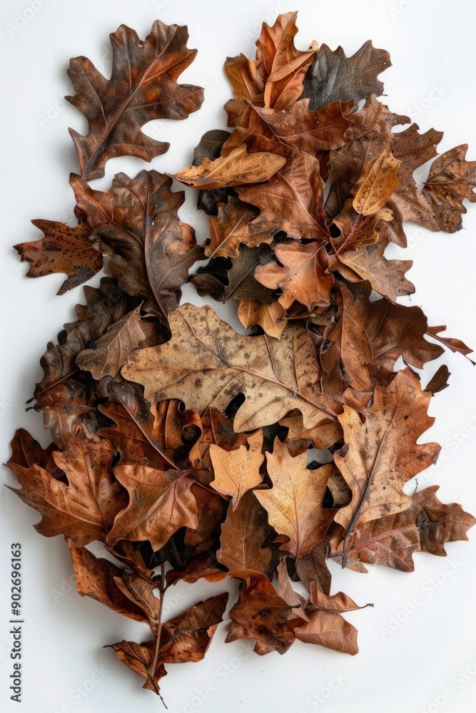 A collection of brown and brown leaves on a white surface, great for backgrounds or textures A collection of brown and brown leaves on a white surface, great for backgrounds or textures
