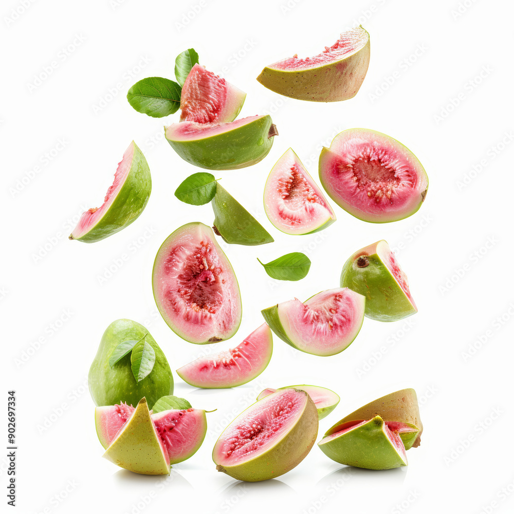 Naklejka premium Falling_guava_slices
