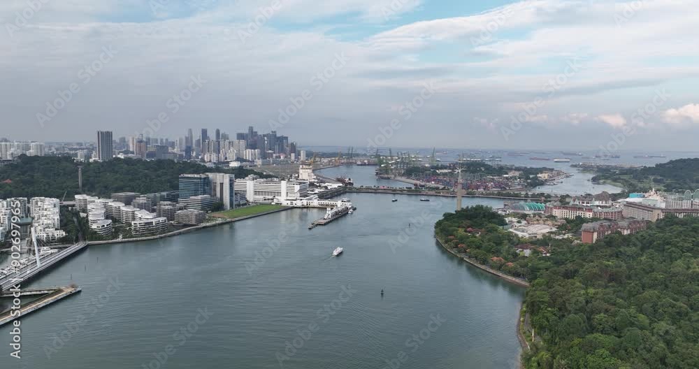 Singapore, city view, skyline, ocean view and container terminal. Aerial view. Singapore, city view, skyline, ocean view and container terminal. Aerial view.
