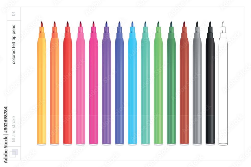 Felt tip pens. Vector illustration. Fill and stroke.