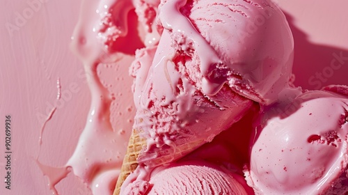 Wallpaper Mural Close-Up of Melting Pink Strawberry Ice Cream on Cone Torontodigital.ca