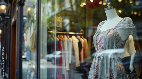 Envision a trendy clothing boutique with stylish mannequins in the window display.