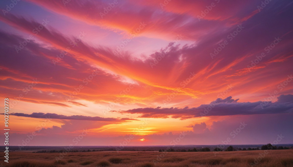 Naklejka premium Skyline at big filed sunset landscape