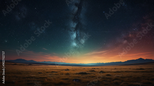 Fototapeta Naklejka Na Ścianę i Meble -  Open field nighttime skyline view landscape