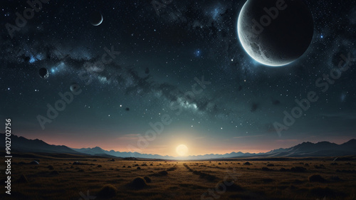 Panoramic fantasy filed in open space landscape