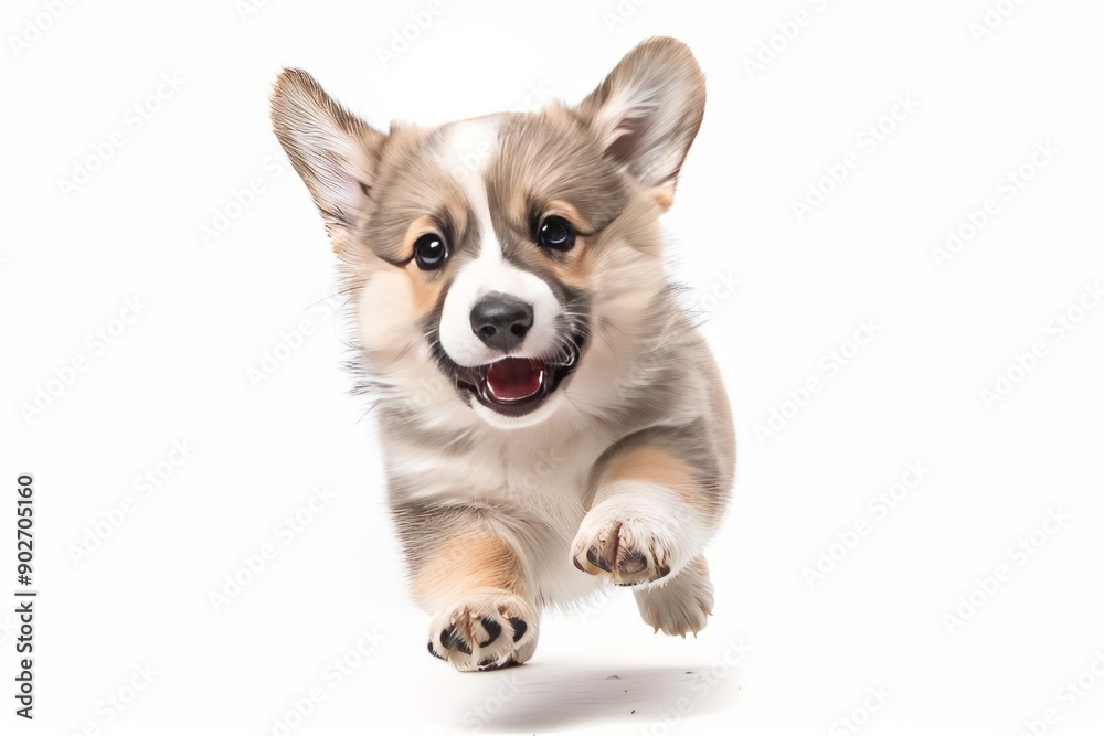 a Welsh Corgi dog, running, jumping on a white background a Welsh Corgi dog, running, jumping on a white background