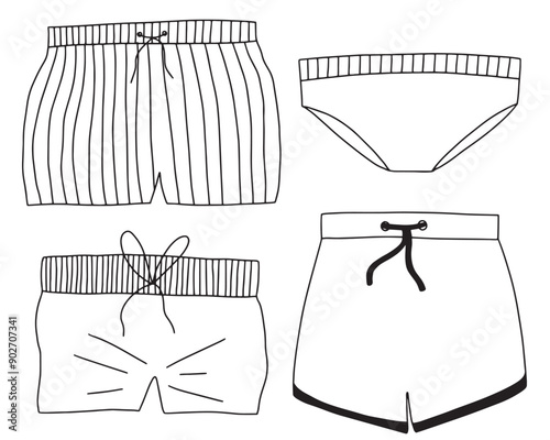 Hand drawn male swimming trunks vector set