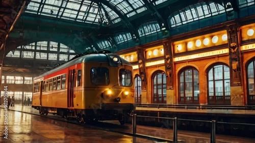 Wallpaper Mural  passenger train in motion on the railway station at sunset, with a motion blur effect on the railroad platform created with generative ai	 Torontodigital.ca