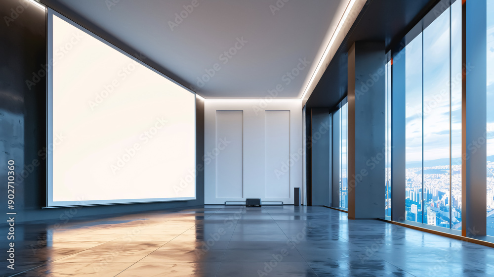 Obraz premium Maximize Business Meetings with Blank Screen in Conference Rooms: Highlights the concept of maximizing business meetings with a blank screen in conference rooms, ideal for banners