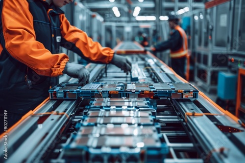 automated production assembly line. Concept of assembly on a conveyor belt of electronics and various things.