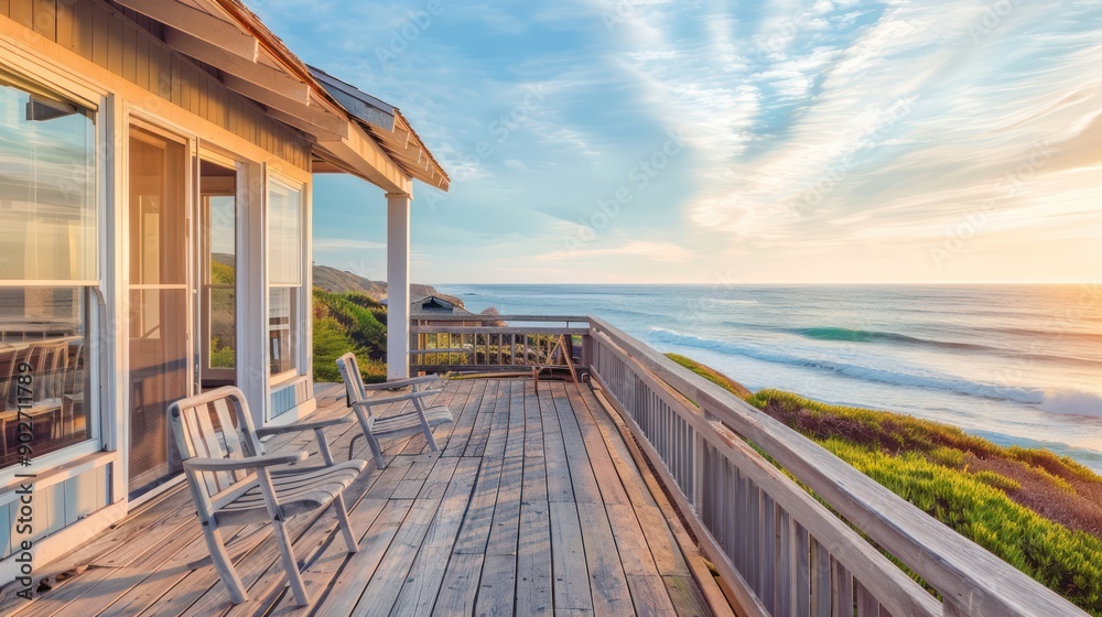 Charming beach house with a wooden deck and ocean view Charming beach house with a wooden deck and ocean view