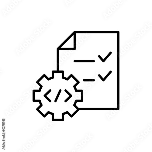 Software testing outline icons, minimalist vector illustration ,simple transparent graphic element .Isolated on white background