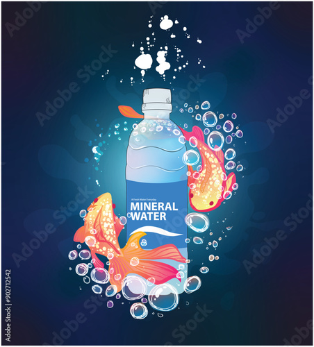 Fresh mineral water illustration design with gold fish