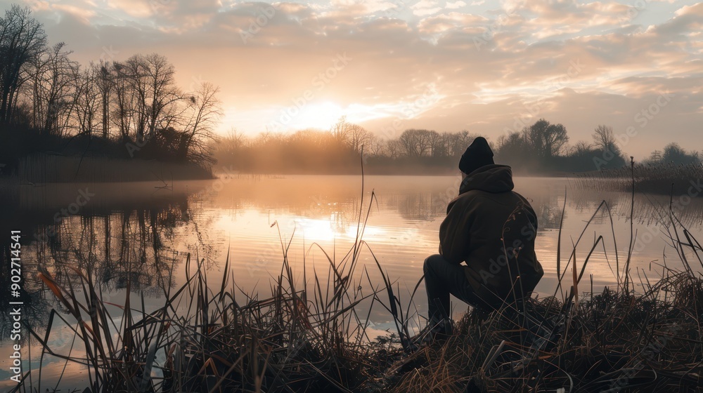 Person enjoying a peaceful moment in nature, reflecting good mental health Person enjoying a peaceful moment in nature, reflecting good mental health