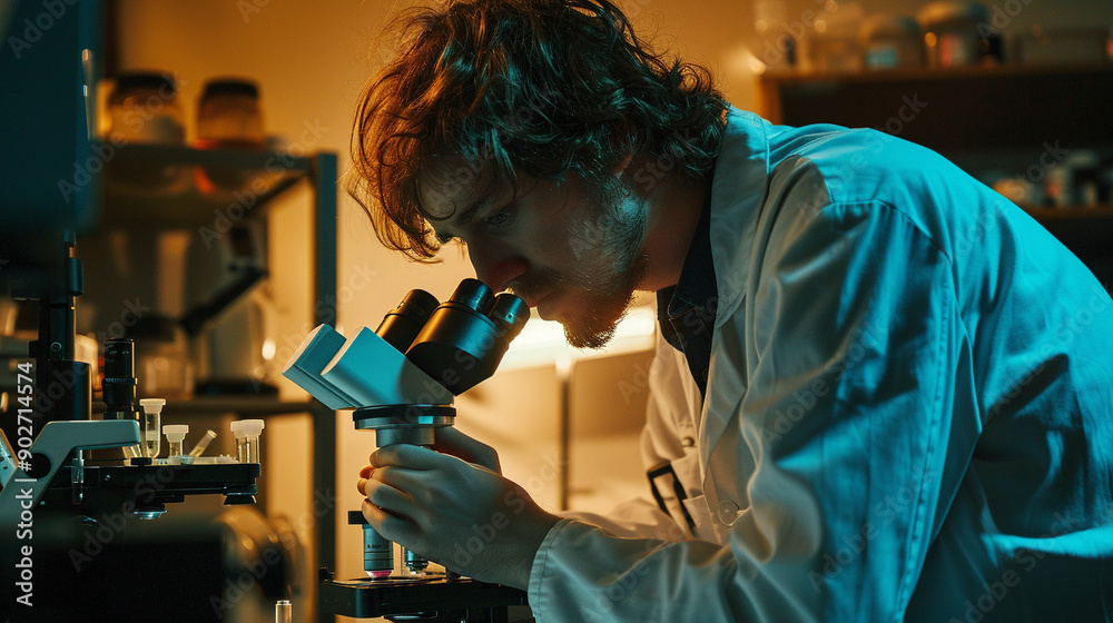biologist examining samples under a microscope biologist examining samples under a microscope
