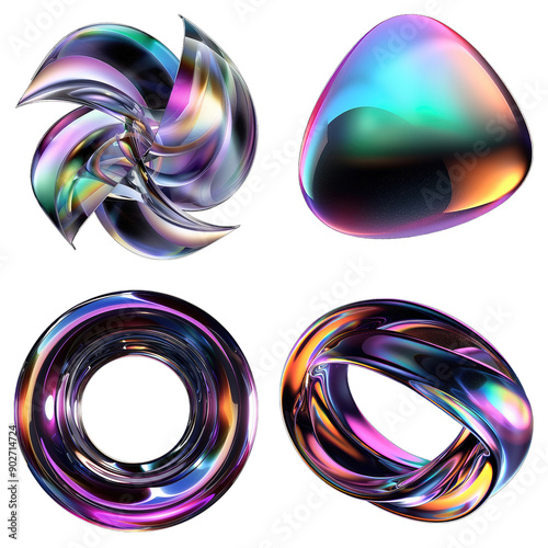 set of colorful abstract Y2K iridescent elements