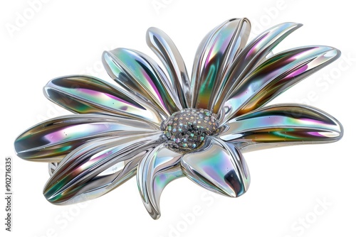 A silver flower brooch with a crystal center, perfect for jewelry or accessories