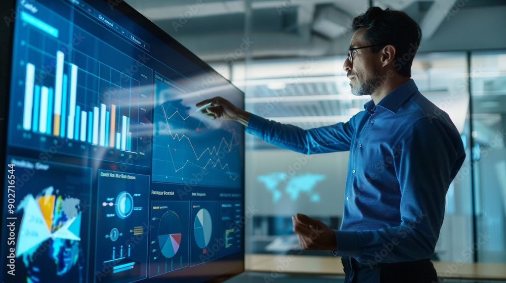 a professional presenting a business proposal using a large screen a professional presenting a business proposal using a large screen