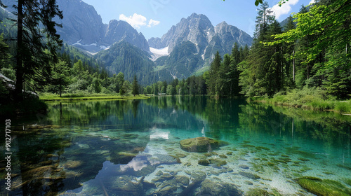 lake reflecting the towering Alps