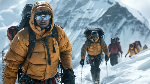 Sherpa guide leading an expedition up Mount Everest