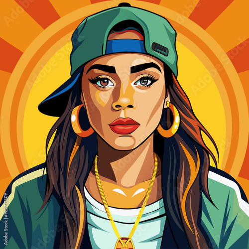 black hip-hop gangsta girl vector illustration