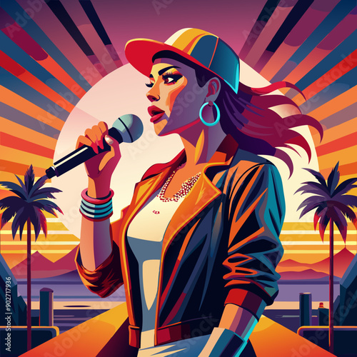 black hip-hop gangsta girl vector illustration