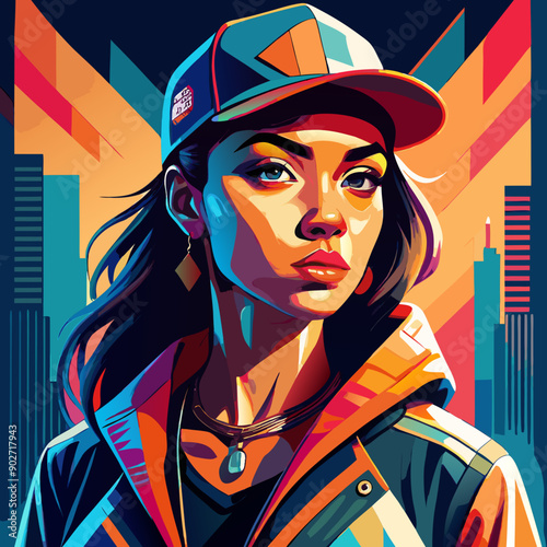 black hip-hop gangsta girl vector illustration