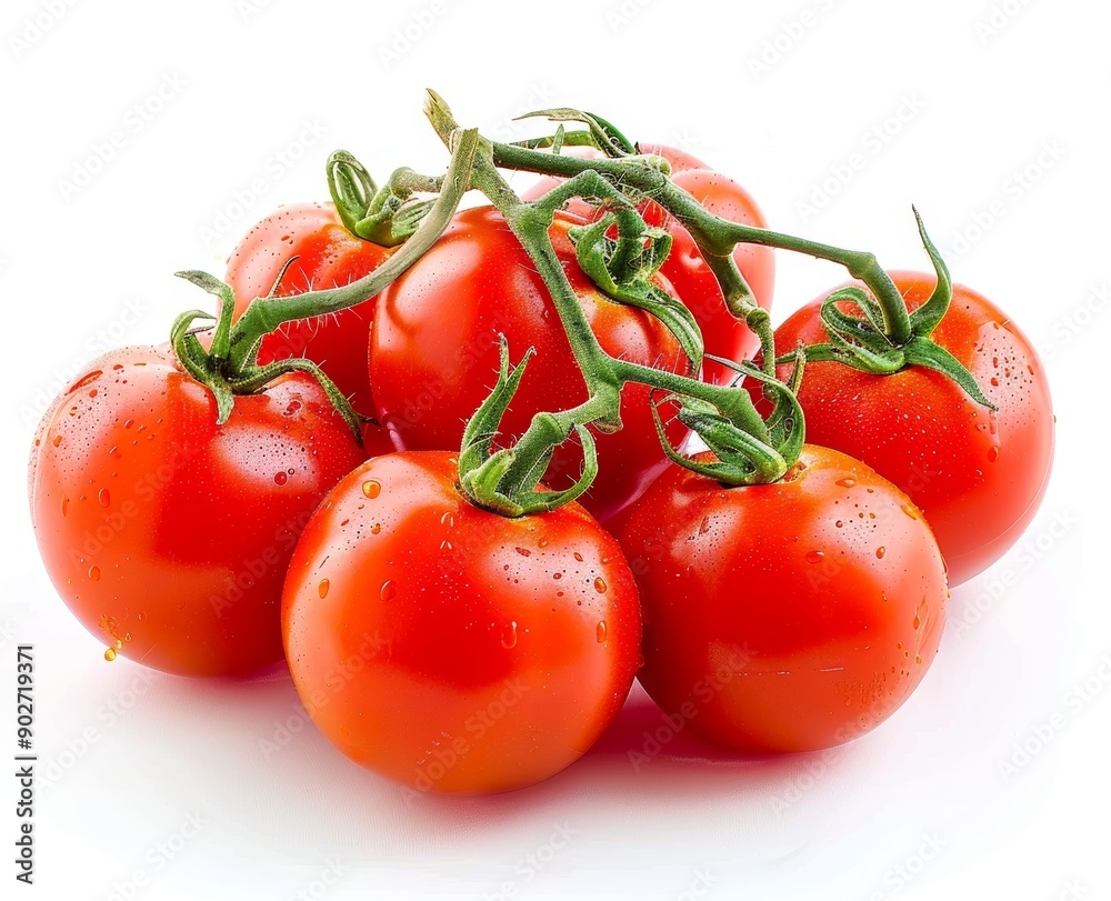 Fresh Red Tomatoes on a Vine with Water Drops Fresh Red Tomatoes on a Vine with Water Drops