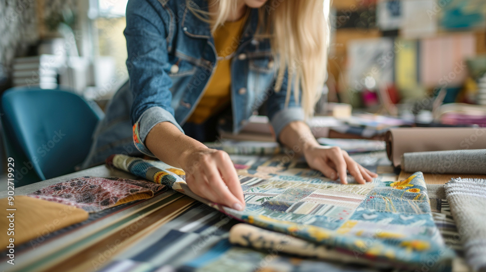 Fototapeta premium designer creating a layout plan with samples