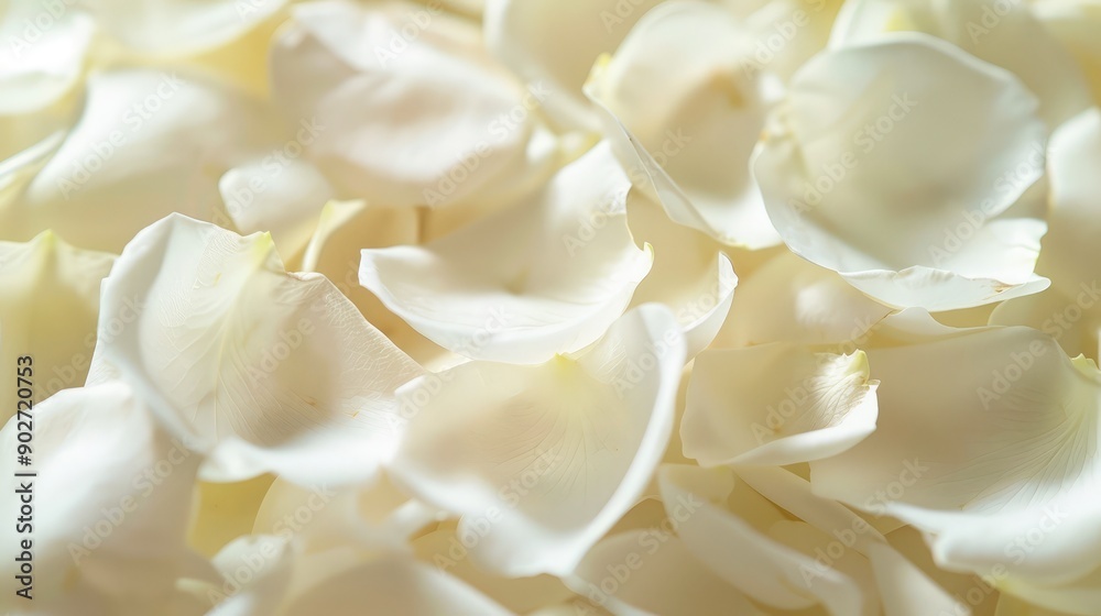 Close-up of white rose petals, creating a serene and pure atmosphere. Copy space available on the left. Close-up of white rose petals, creating a serene and pure atmosphere. Copy space available on the left.
