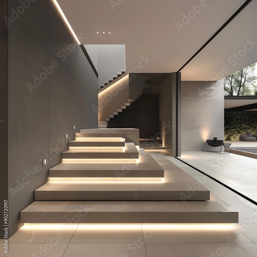 Modern Minimalist Home Interior Design with Staircase and Lighting
