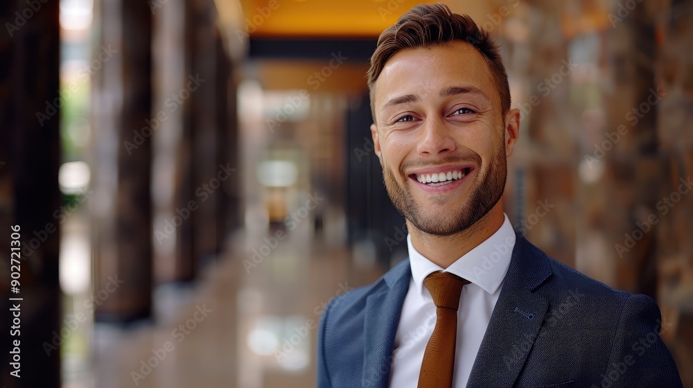 Businessman smiling, ready for a handshake. Blank space on the left for text or logos. Businessman smiling, ready for a handshake. Blank space on the left for text or logos.
