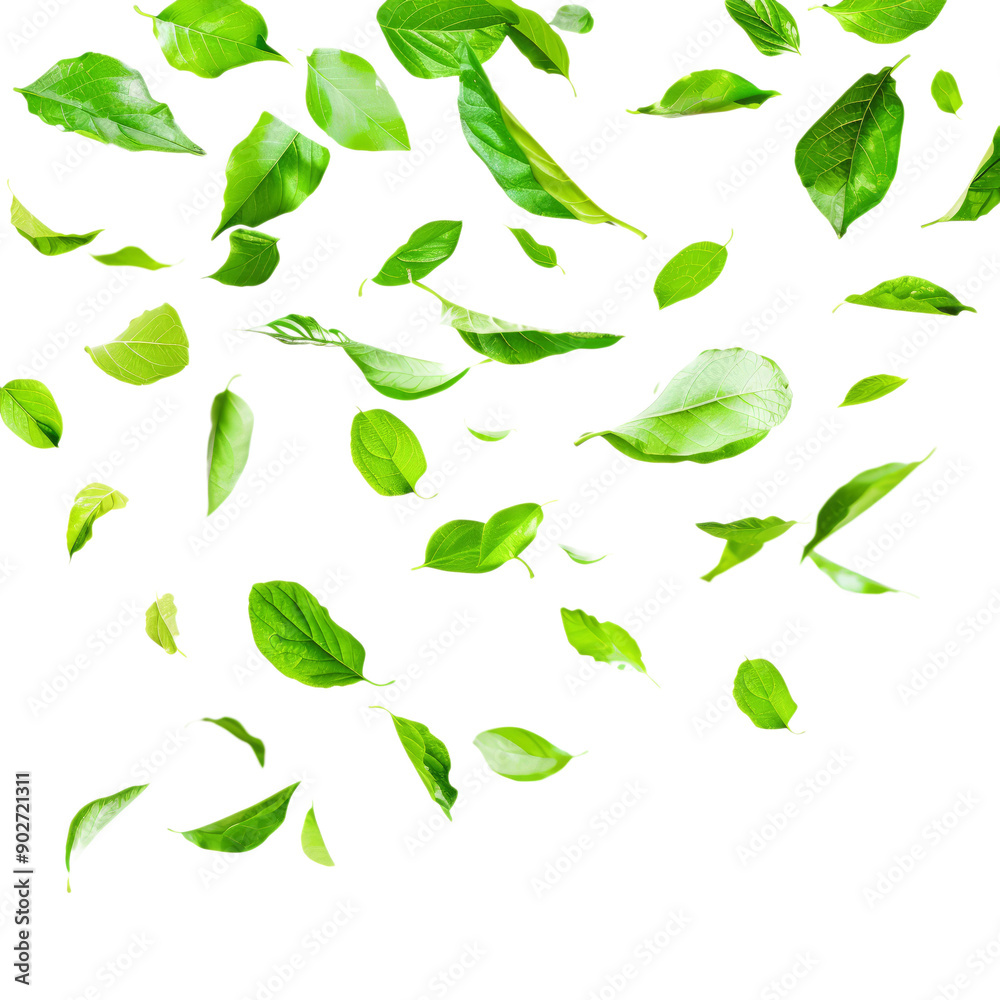 banner featuring flying leaves in a vibrant, electric green on white banner featuring flying leaves in a vibrant, electric green on white