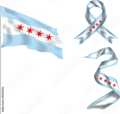 chicago flag clipart isolated on white background. set of chicago flags png.