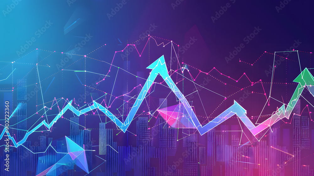 Obraz premium A vibrant image featuring colorful financial data and stock market graphs, showcasing trends, analytics, and market movements in a dynamic, visual format.