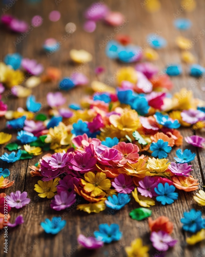 Scattered Colorful Flower Petals on Wooden Surface
Scattered Colorful Flower Petals on Wooden Surface