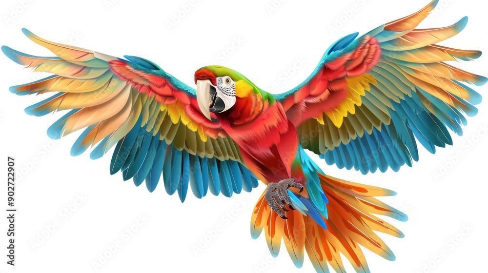 Fototapeta premium Colorful Parrot Oil Painting With Beautiful Wings Picture For Children
