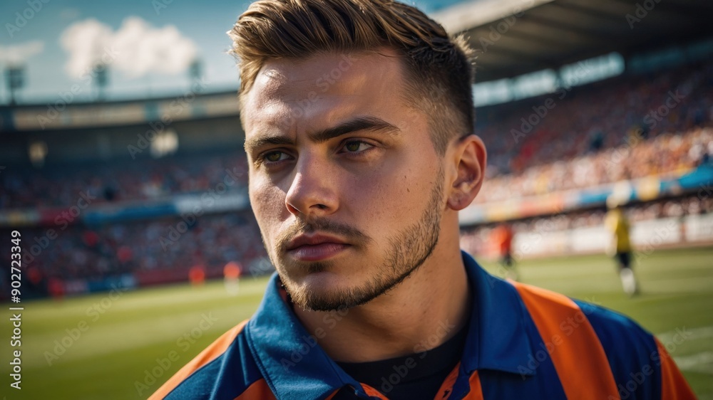 Determined Soccer Player on Field Before Match
Determined Soccer Player on Field Before Match