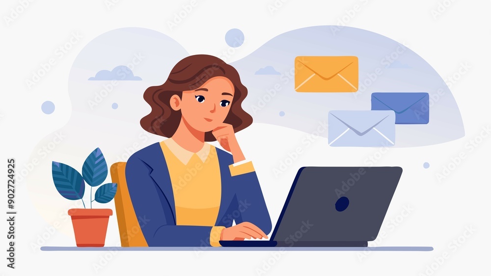 Every successful strategy starts with a thoughtful pause. A young businesswoman analyzing an email, showcasing the importance of carefully considering client needs before taking action. Every successful strategy starts with a thoughtful pause. A young businesswoman analyzing an email, showcasing the importance of carefully considering client needs before taking action.