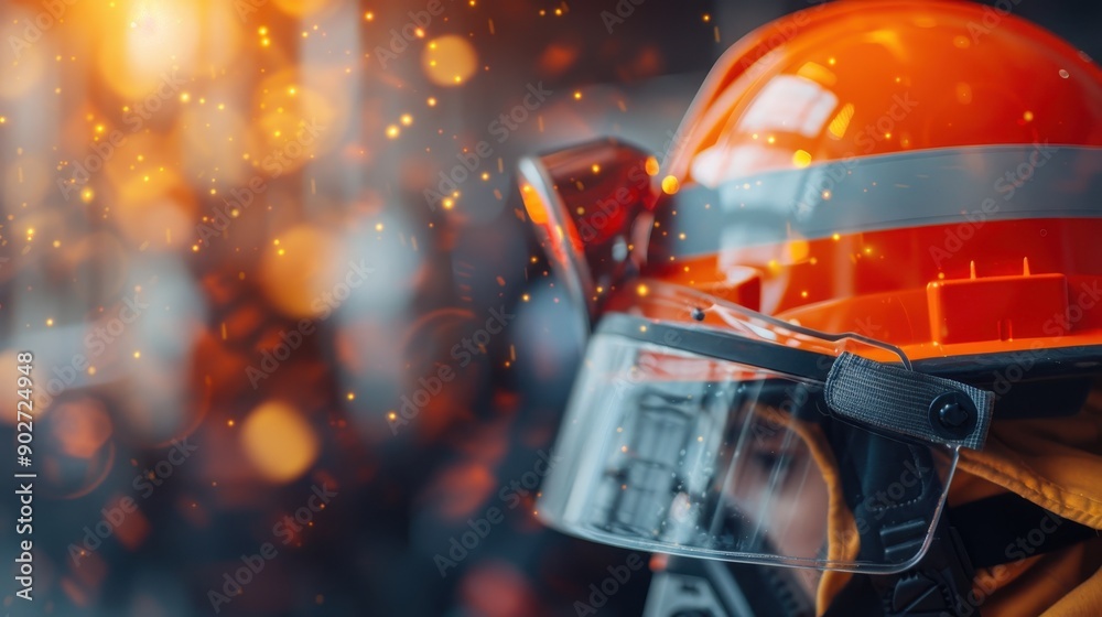 Close-up image of a firefighter's helmet with visor, illuminated by burning embers in the background, highlighting bravery and protection in fire service roles. Close-up image of a firefighter's helmet with visor, illuminated by burning embers in the background, highlighting bravery and protection in fire service roles.
