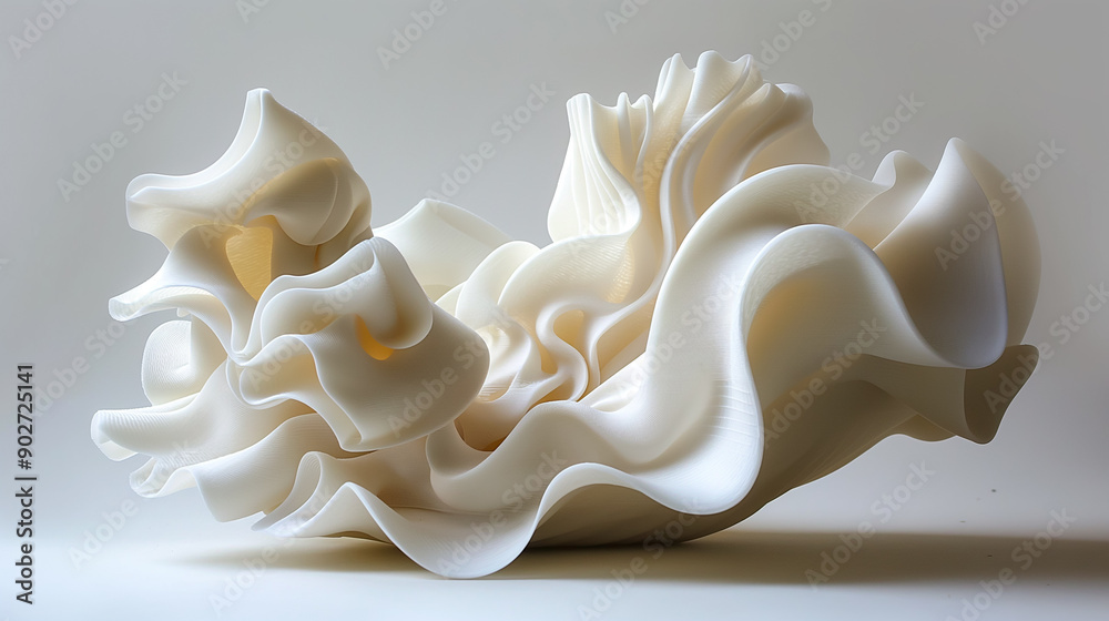 A 3D-printed sculpture with flowing, organic shapes. A 3D-printed sculpture with flowing, organic shapes.