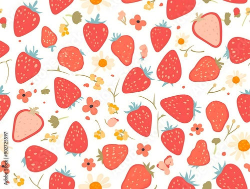 Minimalist, fun, playful, and cute strawberry design seamless pattern
