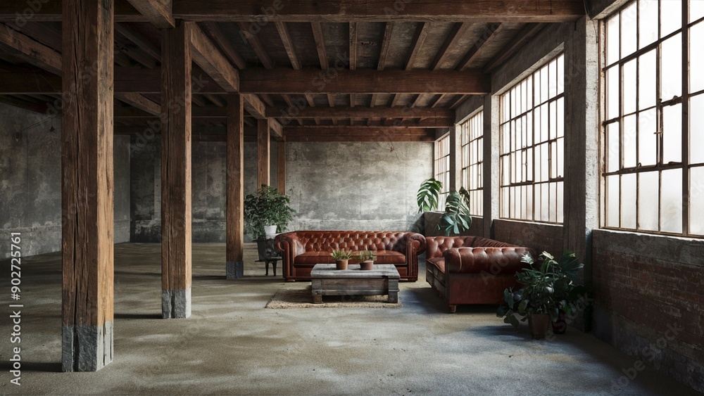 Fototapeta premium Stylish Vintage Industrial Loft Interior Design 