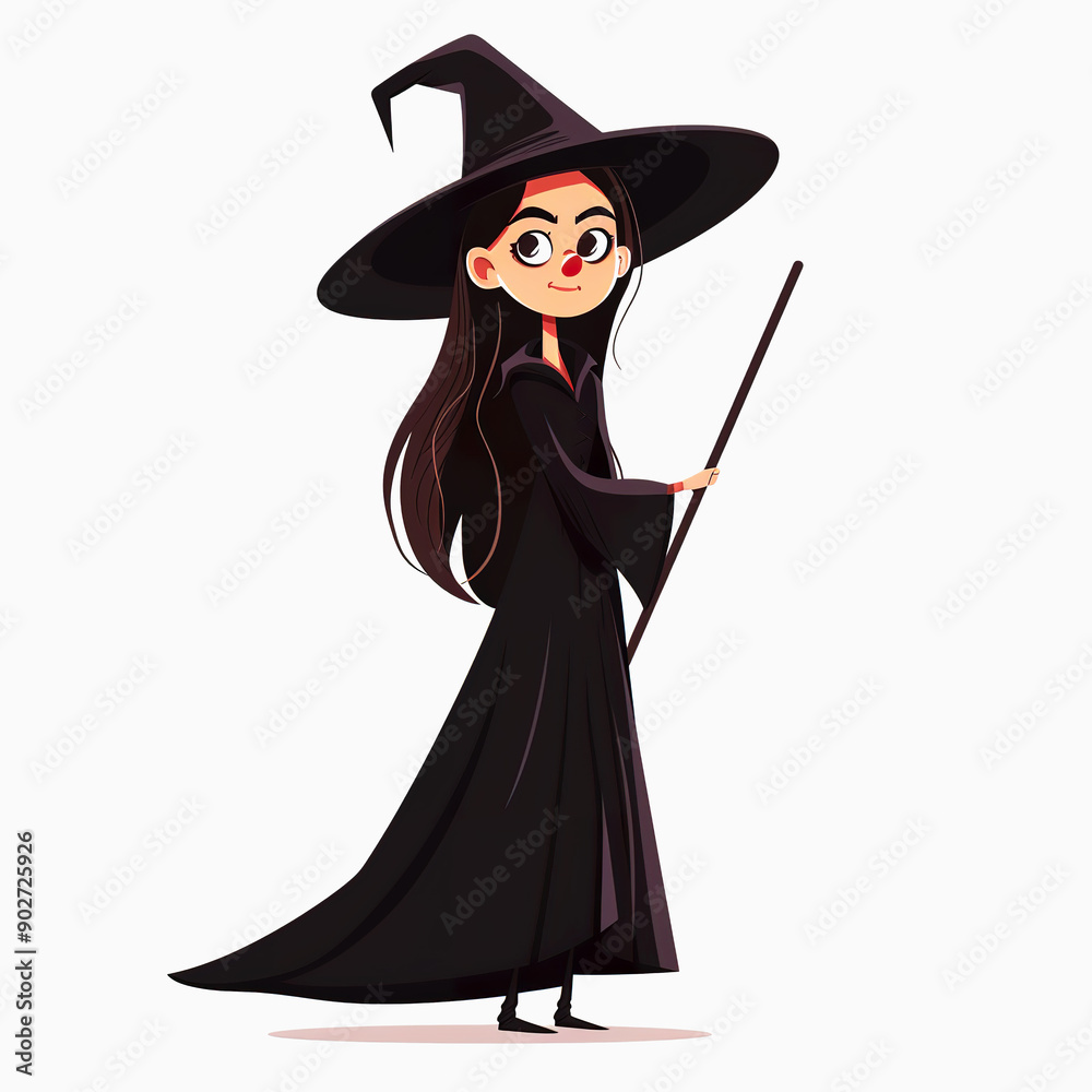 Cartoon Witch Holding a Staff With a Pointed Hat Cartoon Witch Holding a Staff With a Pointed Hat