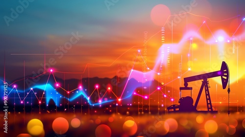 Business graph with oil drops forming the upward trend line, Oil Prices Rising, Financial Growth photo