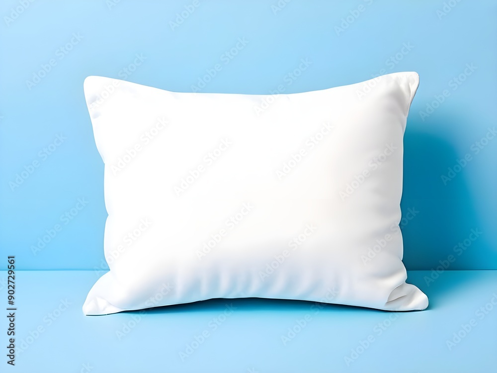White cushion pillow placed on a blue background White cushion pillow placed on a blue background